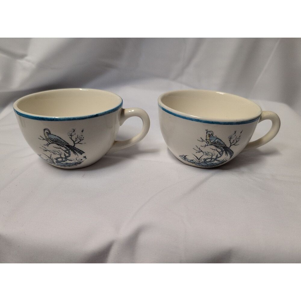 Lot Of 2 Vintage LOFISA HANDPAINTED Peacock Cups GUADALAJARA MEXICO